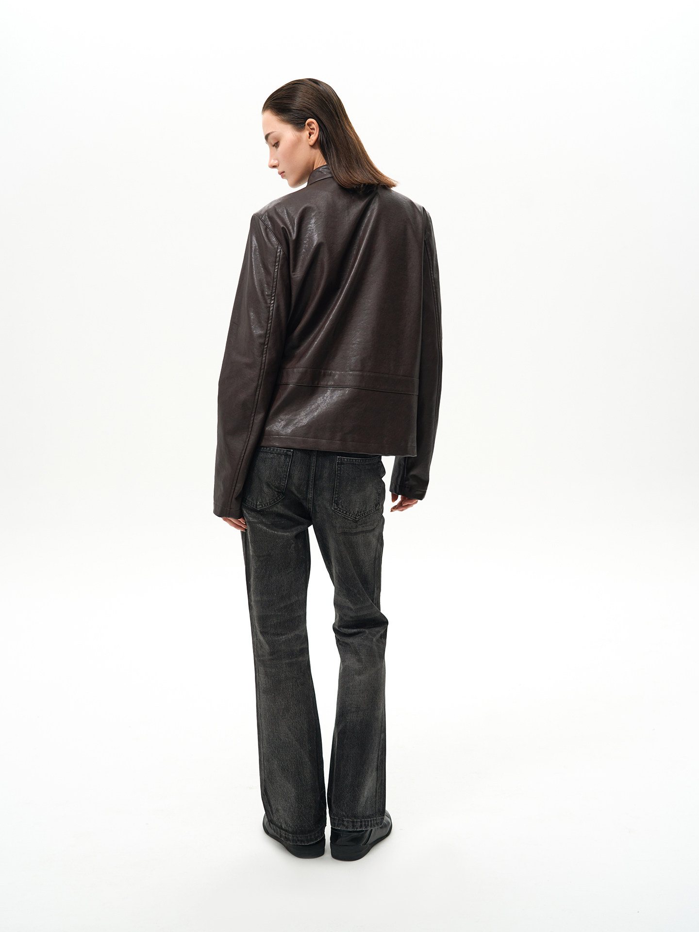 Slight Vogue Asymmetric Cropped PU Jacket