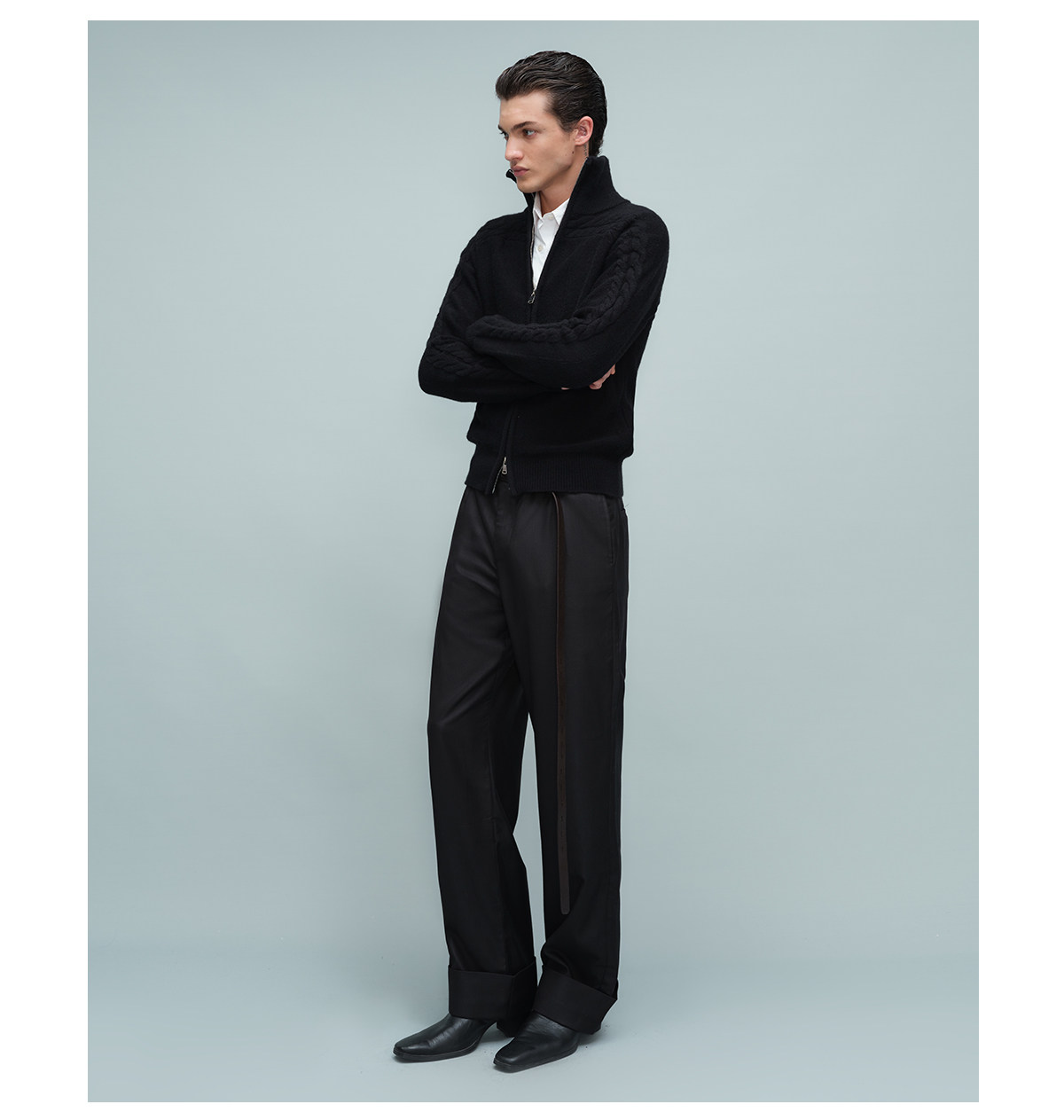 Slight Vogue Straight-Leg Folded-Hem Trousers