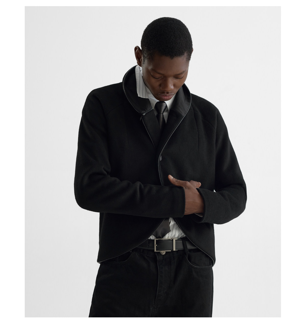 Slight Vogue Leather-Trim Wool Cocoon Jacket
