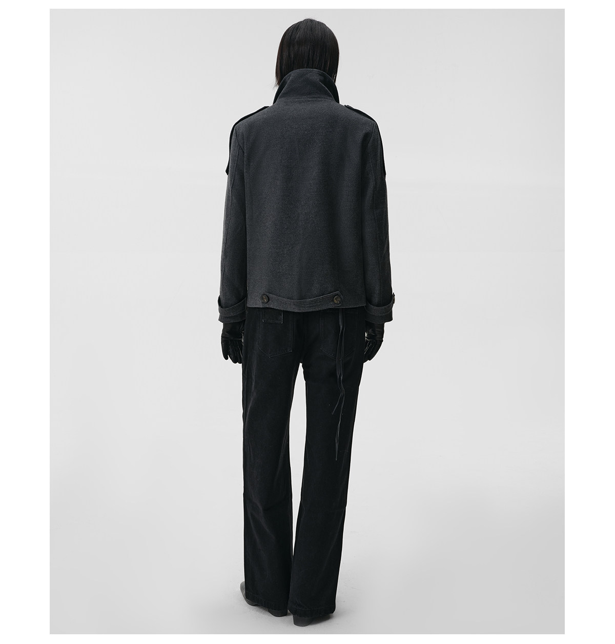 Slight Vogue Grey Stand-Collar Double-Breasted Coat