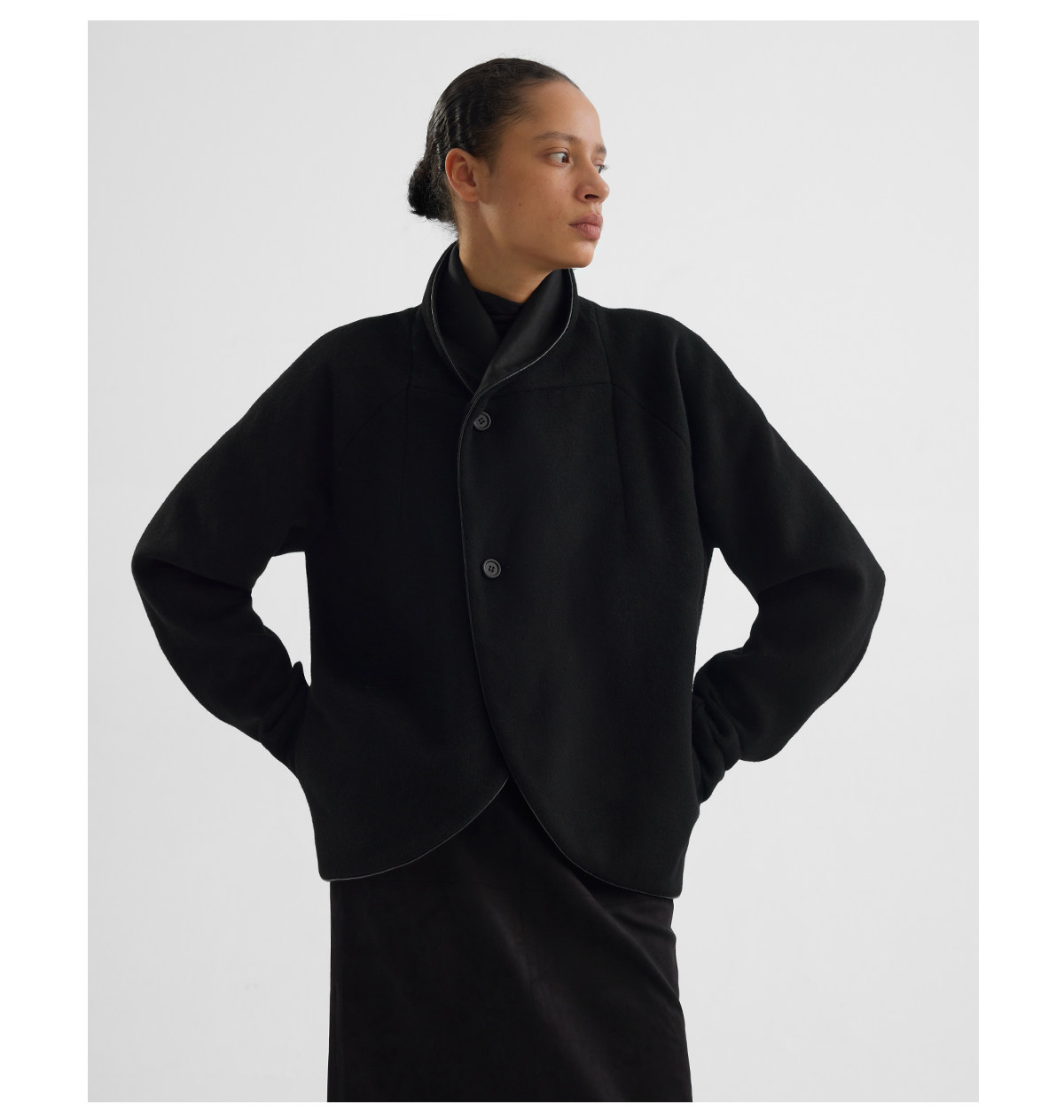 Slight Vogue Leather-Trim Wool Cocoon Jacket