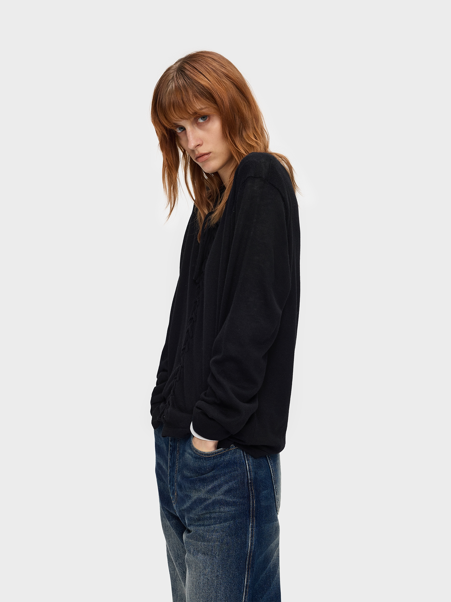 Slight Vogue Wool Braided Tie-Front Knit T-Shirt