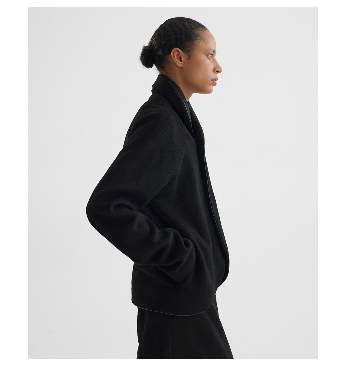 Slight Vogue Leather-Trim Wool Cocoon Jacket