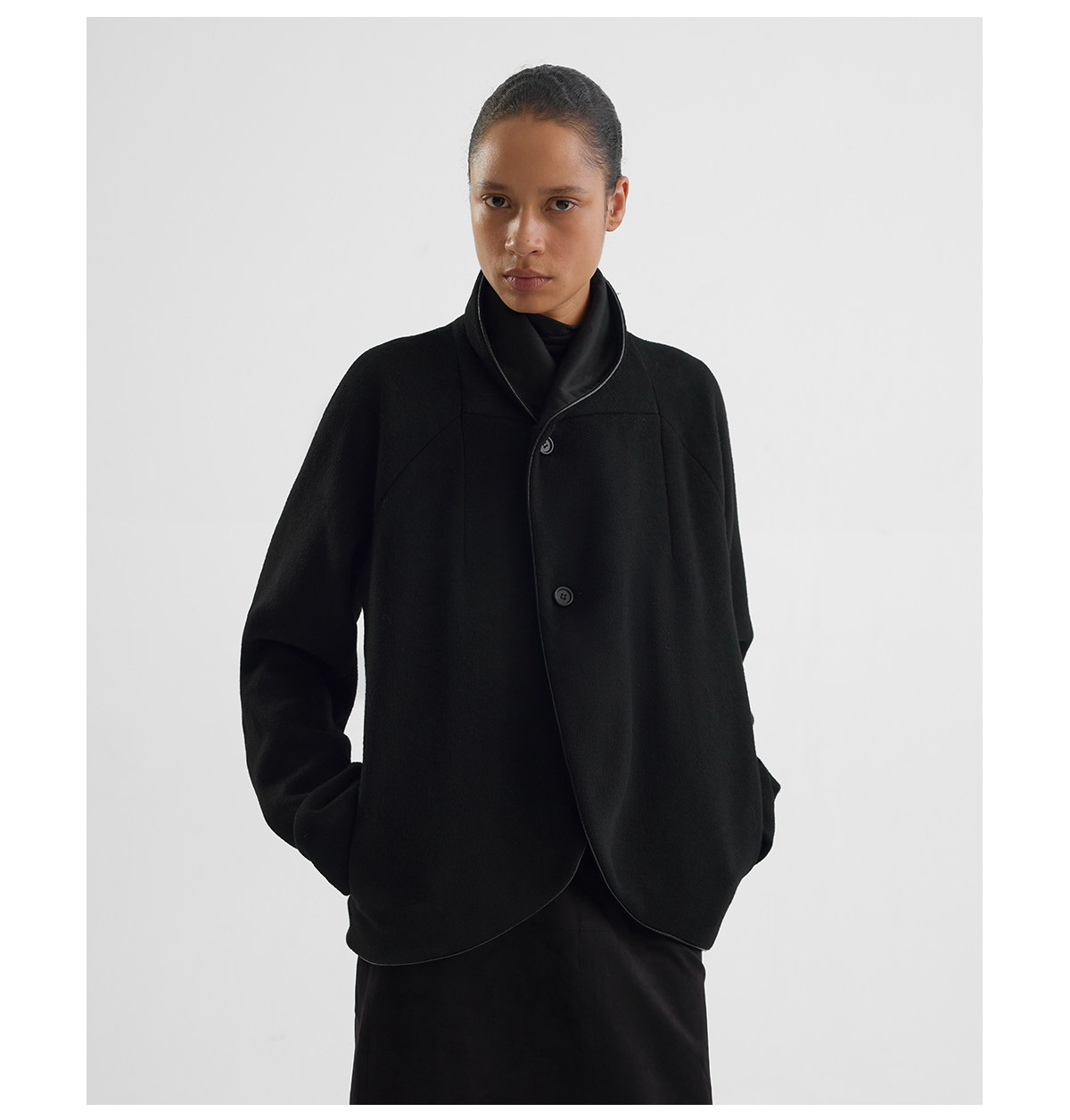 Slight Vogue Leather-Trim Wool Cocoon Jacket