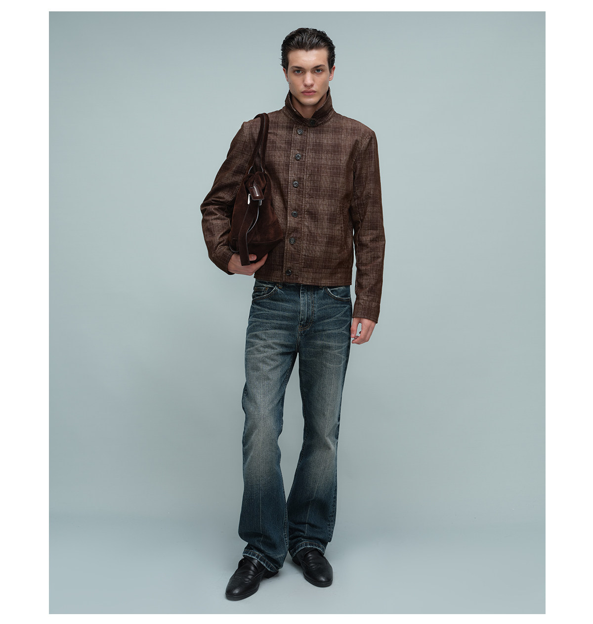 Slight Vogue Brown Plaid Corduroy Harrington Jacket