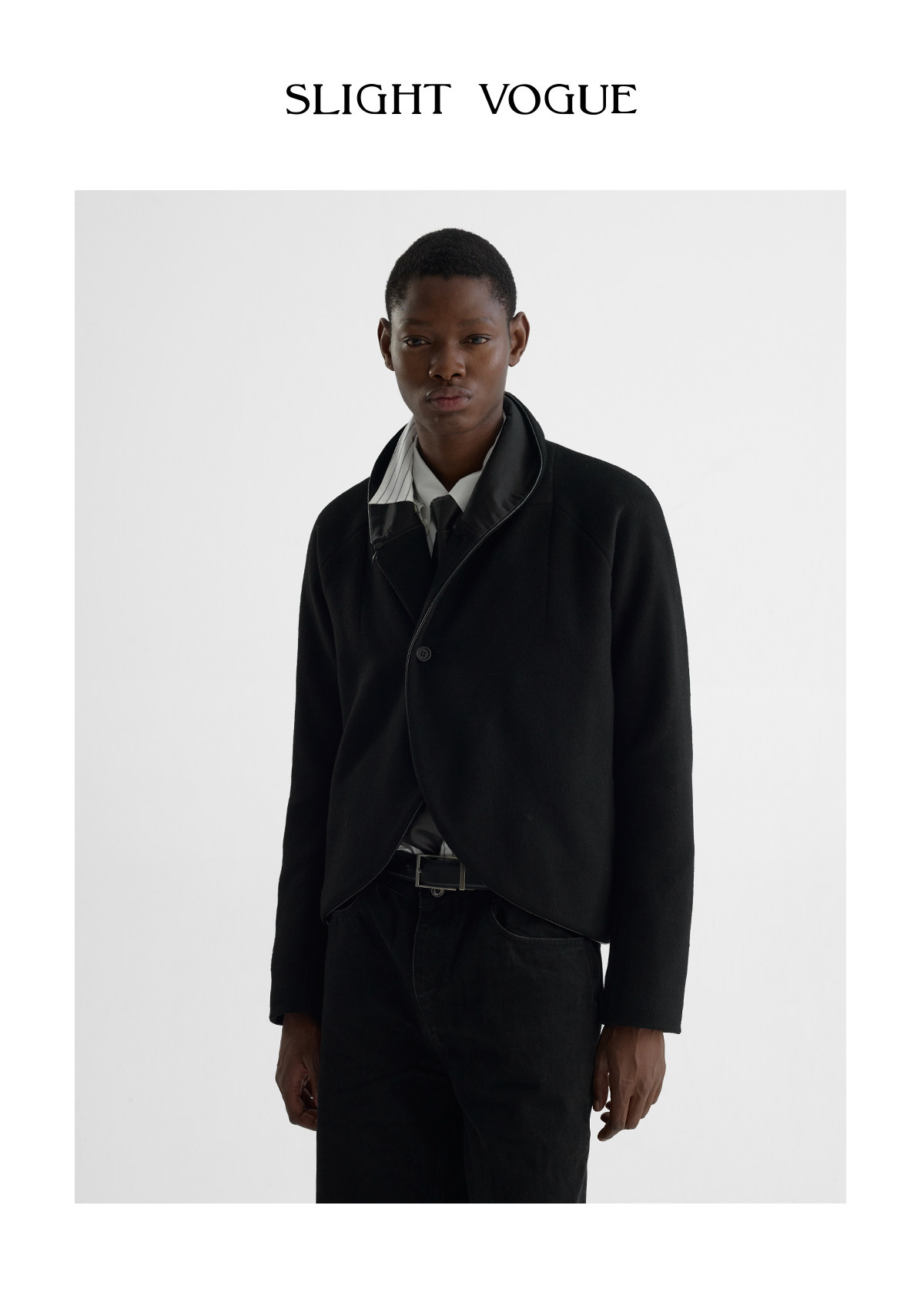 Slight Vogue Leather-Trim Wool Cocoon Jacket