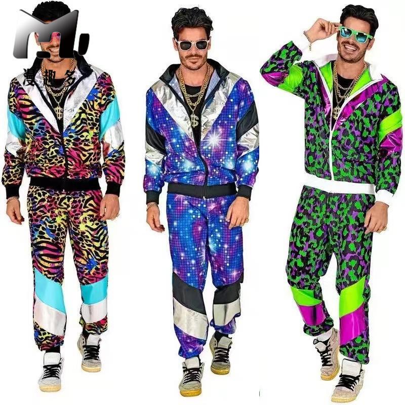 80S Disco Tracksuit Jacket and Pants Jogging Suit Retro Style Carnival Theme Party