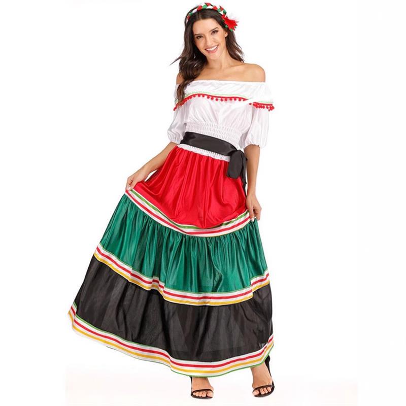 Halloween Cos Mexican Style Costume Dress Mexican Ethnic Little Girl Long Dress Halloween Party