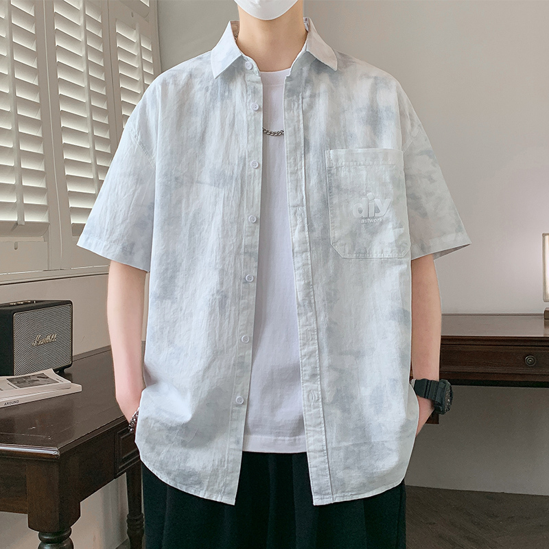 Pure Cotton Short-Sleeved Shirt for Men Summer 2026 New Style Youth Casual Lapel Loose Tie-Dye Breathable Shirt Jacket Pure Cotton Short-Sleeved Shirt for Men Summer 2026 New Style Youth Casual Lapel Loose Tie-Dye Breathable Shirt Jacket
