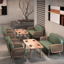 Wabiji Wind Cafe Commercial Sofa Booth Milk Tea Shop Dining Rest Area Negotiation Book Bar Solid Wood Table and Chair Combination