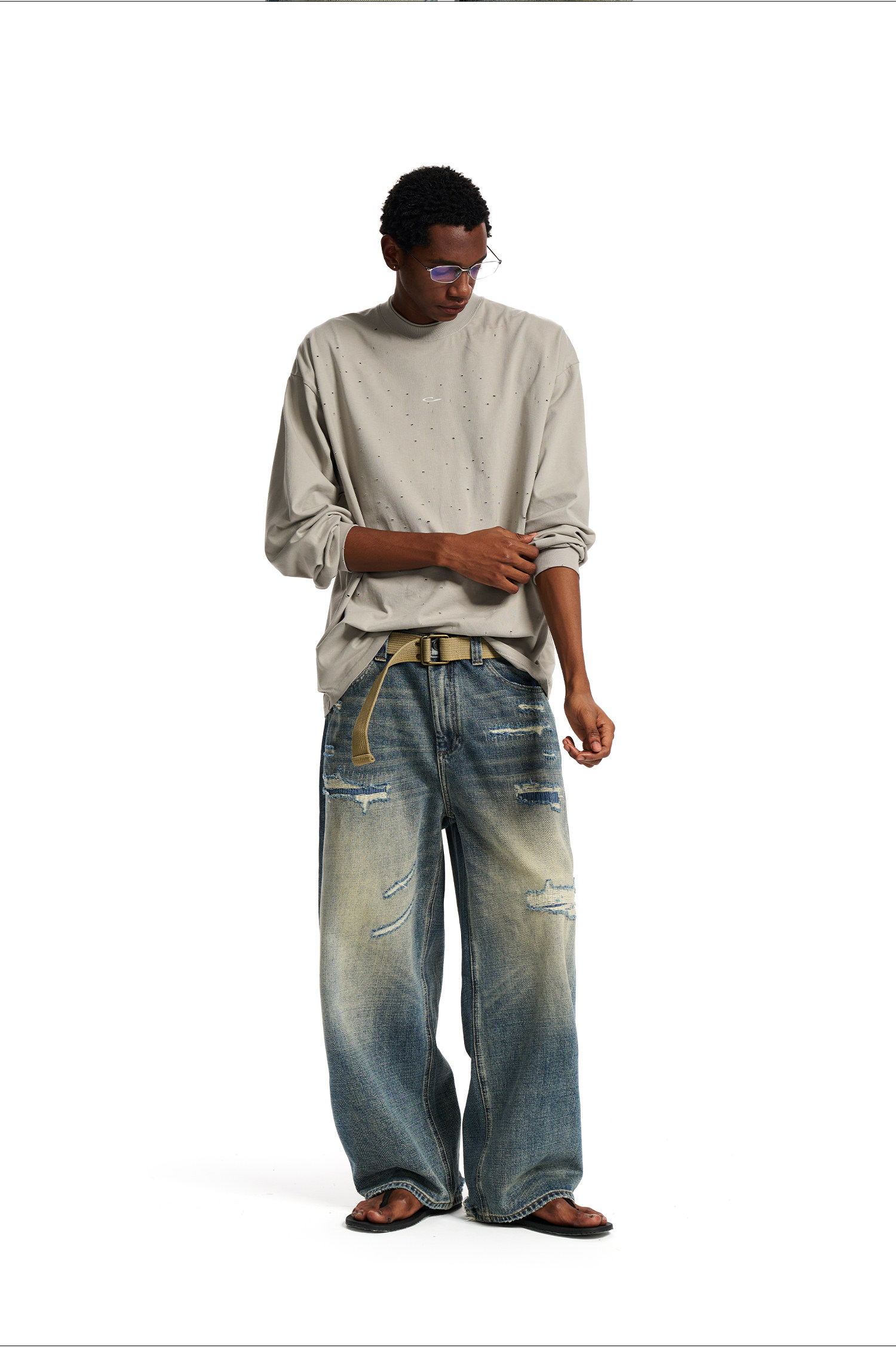 Loopsoon Distressed Loose Long-Sleeve Tee