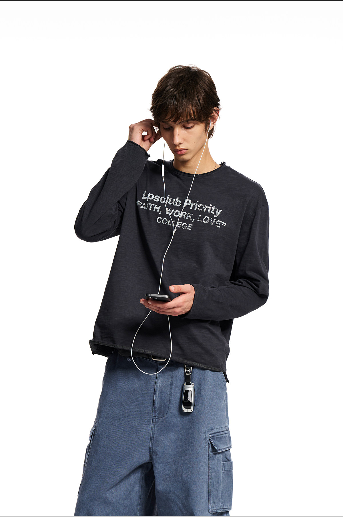 Loopsoon Washed Print Loose Long-Sleeve Tee