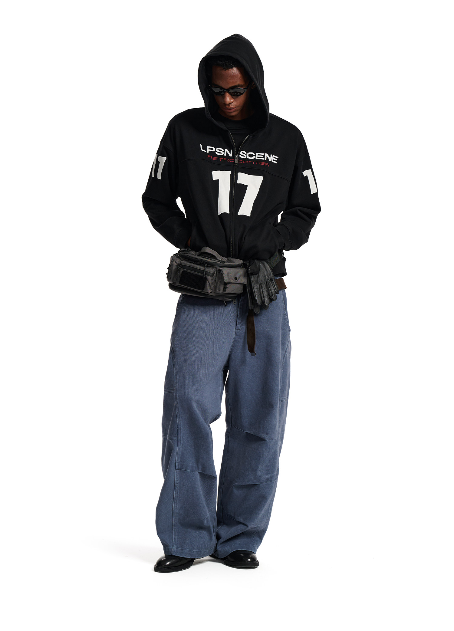 Loopsoon Number Patch Hooded Zip-Up Hoodie