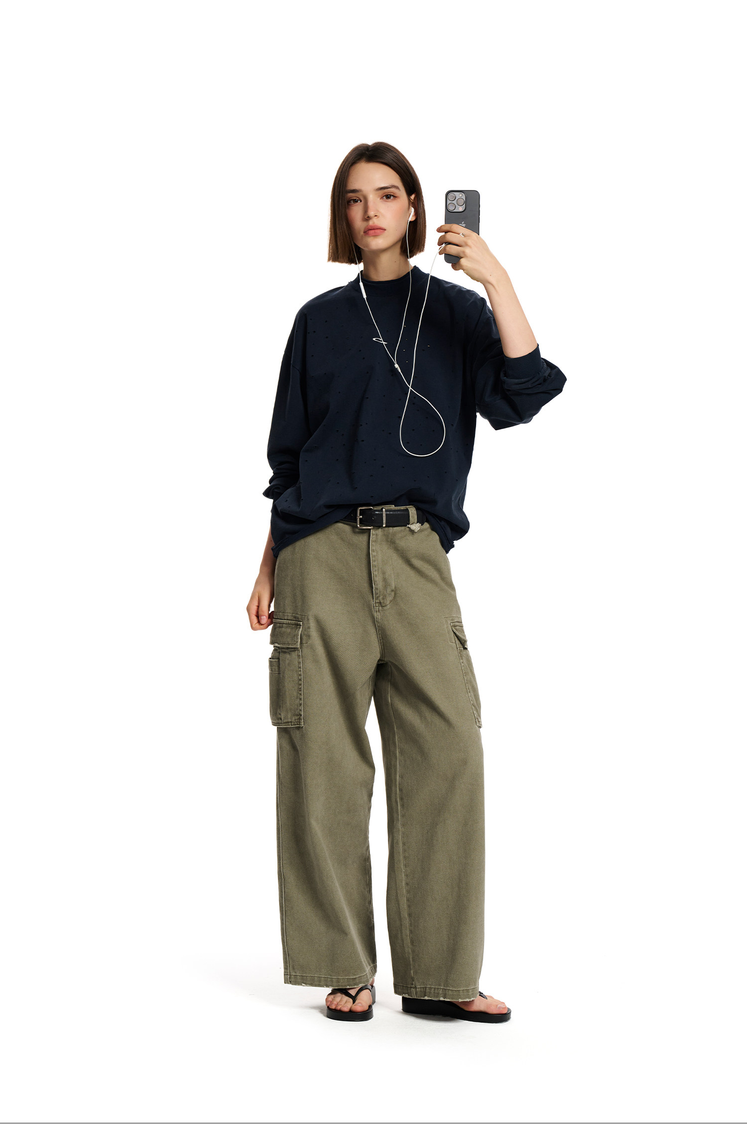 Loopsoon Distressed Loose Long-Sleeve Tee
