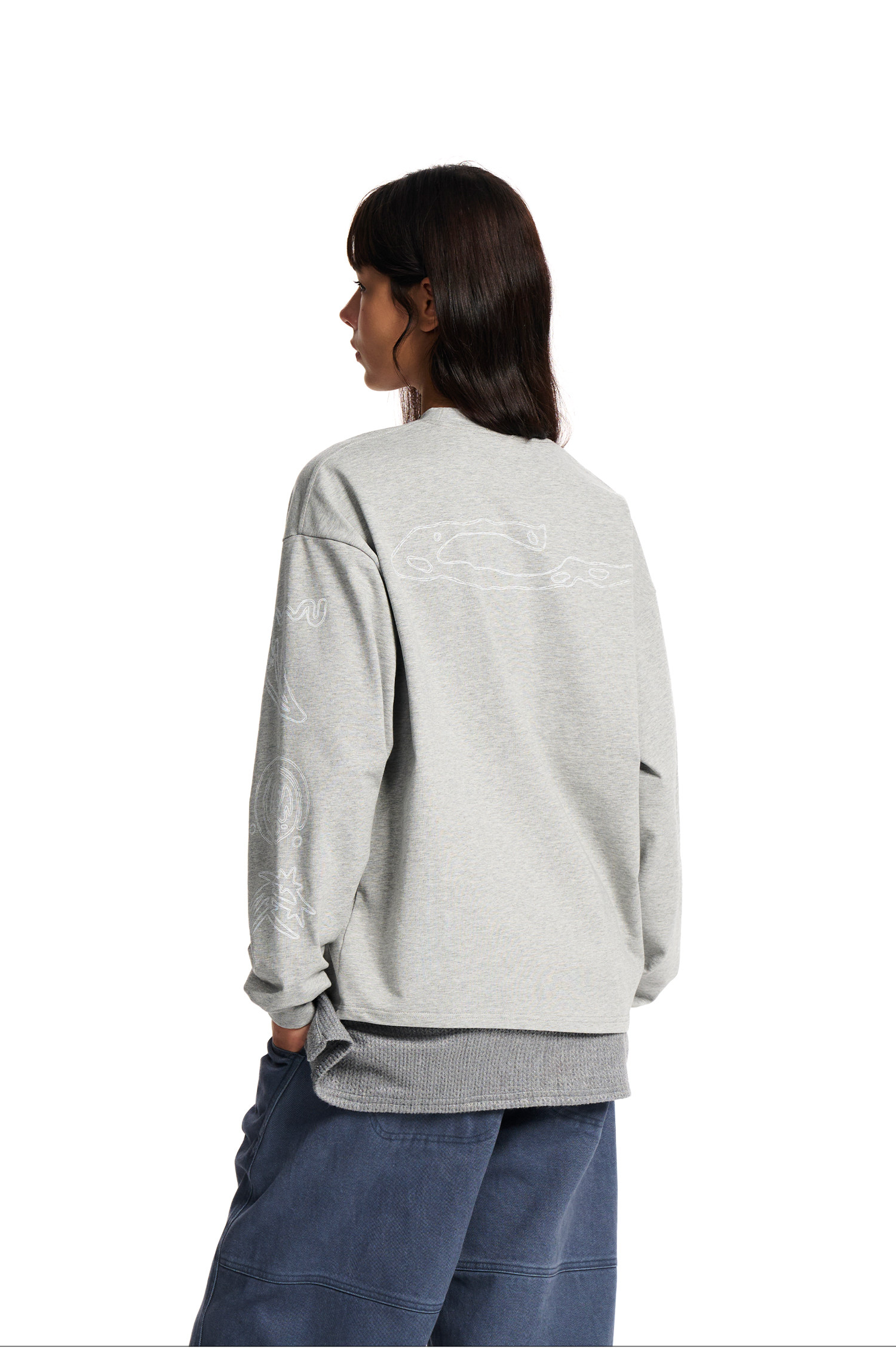 Loopsoon Letter Print Drop-Shoulder Long-Sleeve Tee