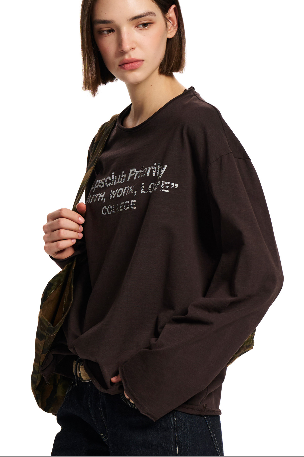 Loopsoon Washed Print Loose Long-Sleeve Tee