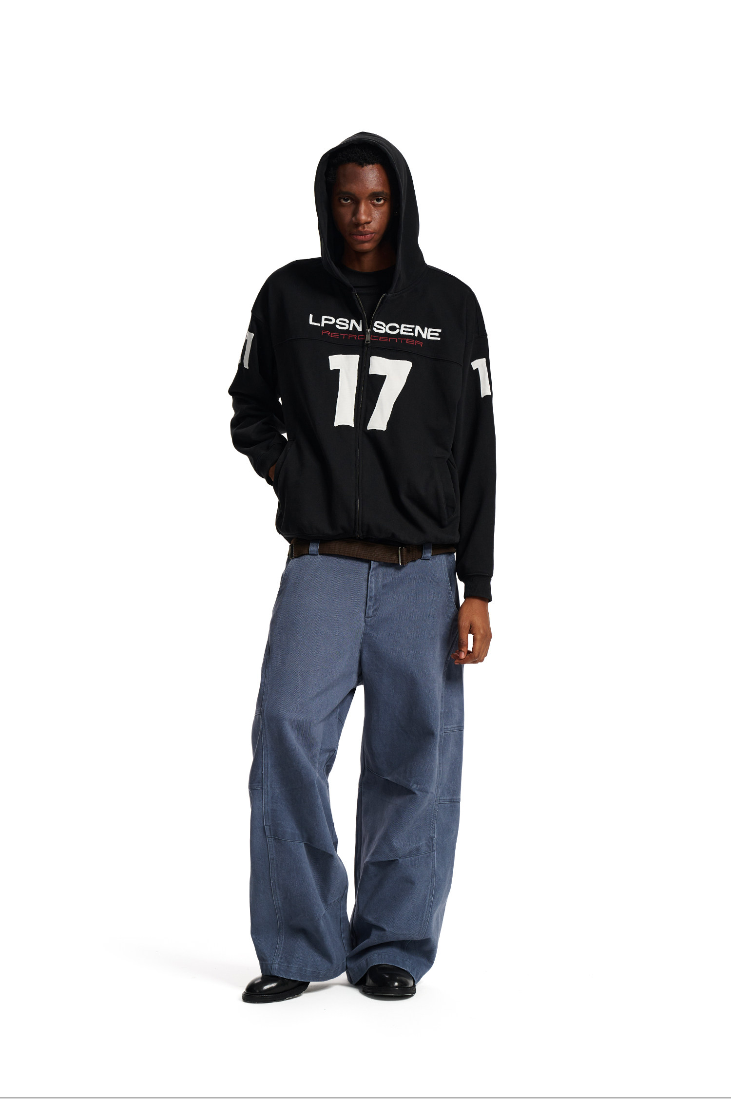 Loopsoon Number Patch Hooded Zip-Up Hoodie
