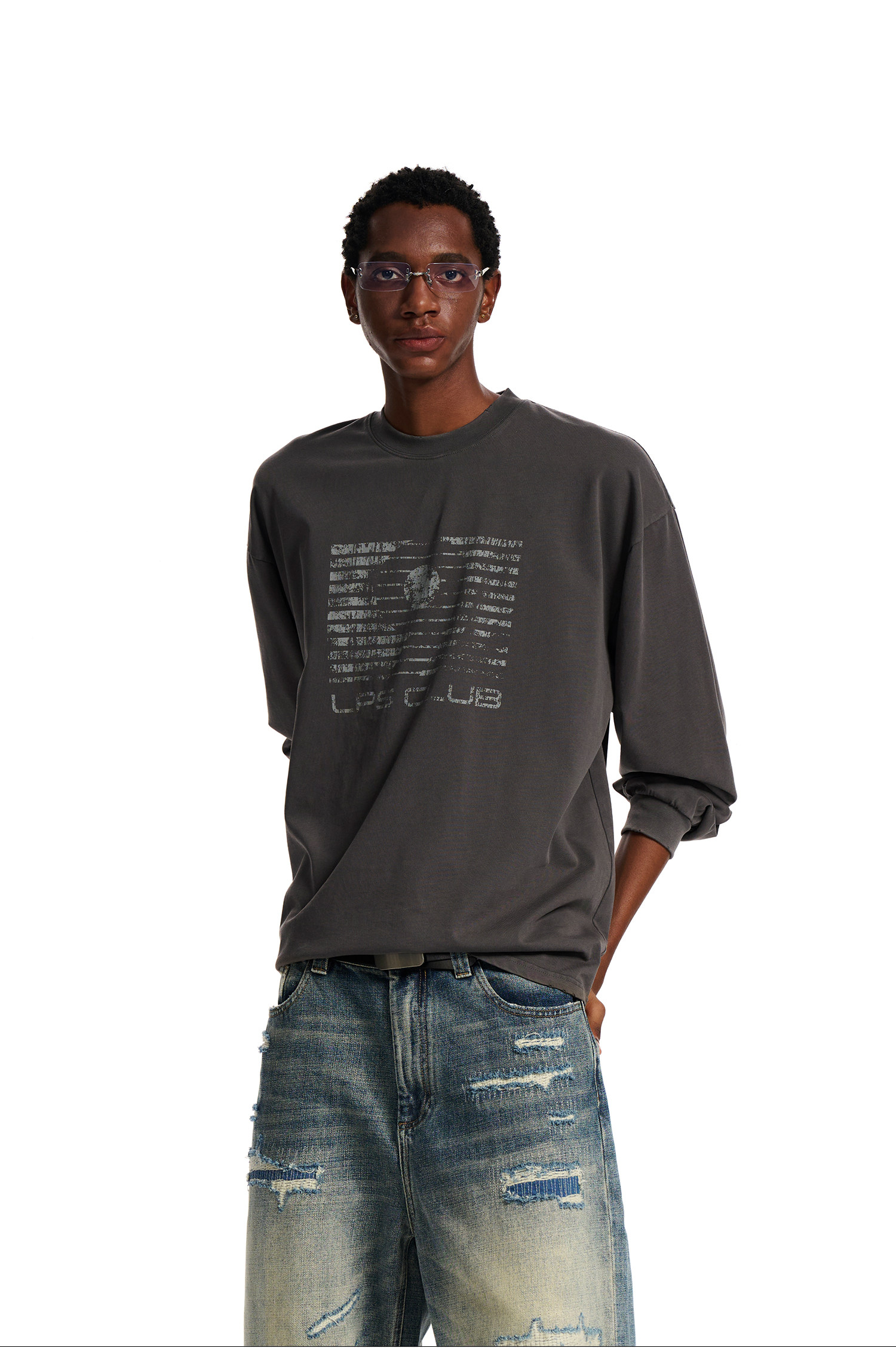 Loopsoon Gradient Washed Graphic Long-Sleeve Tee