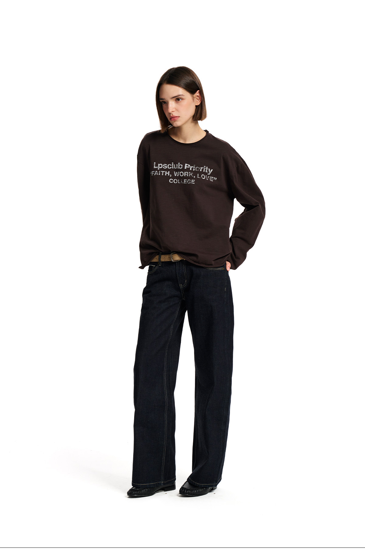 Loopsoon Washed Print Loose Long-Sleeve Tee