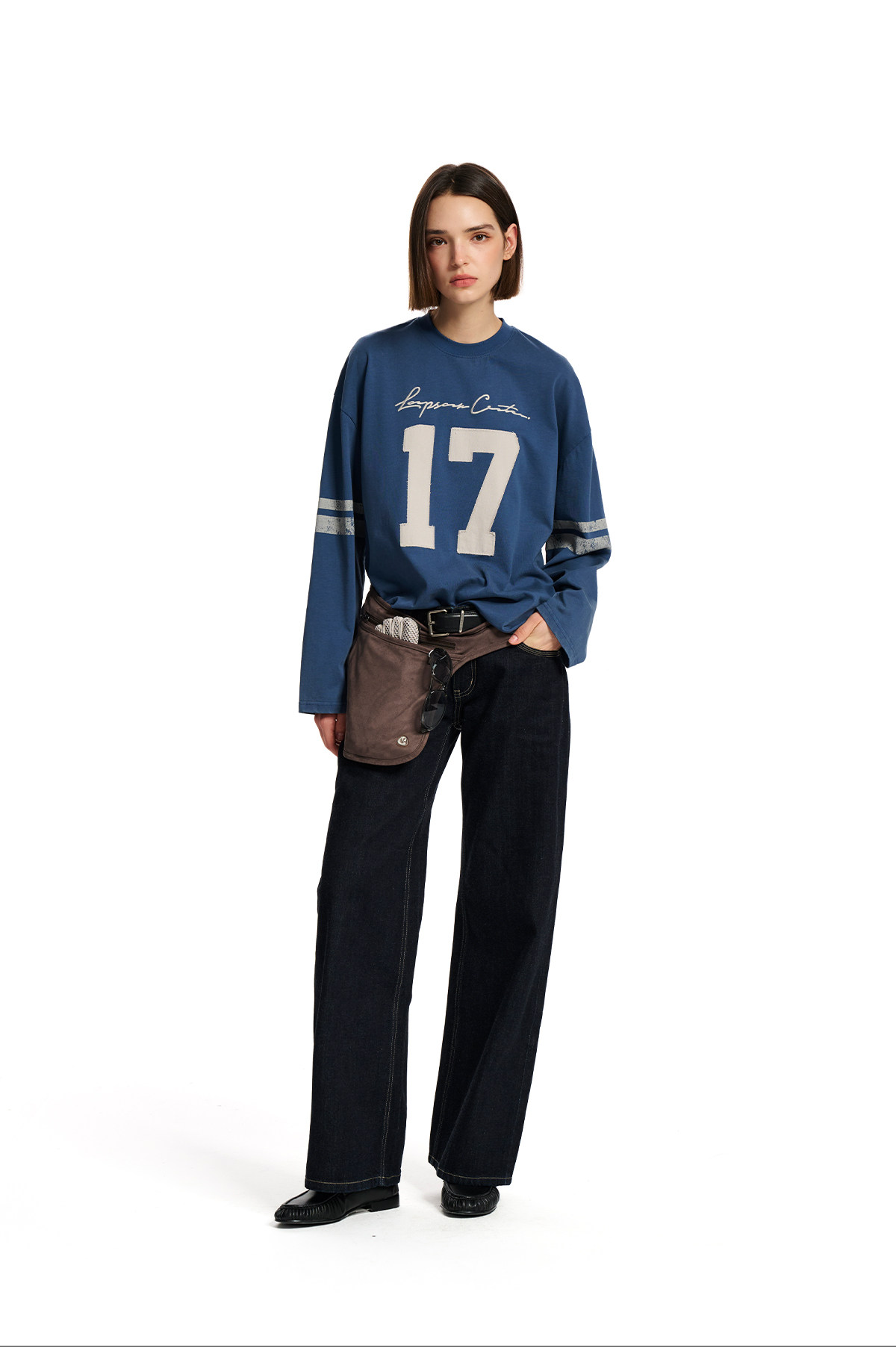 Loopsoon Number Patch Loose Long-Sleeve Tee