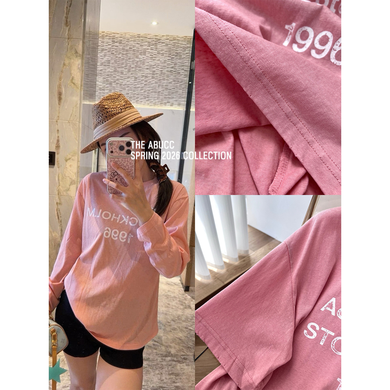New Naitaka Sakura Pink Is Here! 1996 Letter Print~Lazy Style Oversized Vintage Long-Sleeve T-Shirt for Women