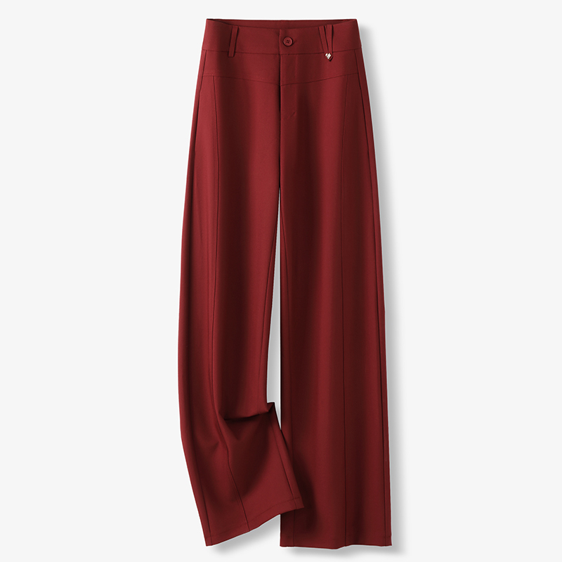 Narrow Wide-Leg Pants for Women, Ancora Burgundy, 2026 New Spring and Autumn High-End Drape Straight-Leg Suit Trousers