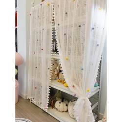 Pom ball diy pom pom lace gauze curtain cabinet curtain bookshelf shoe rack shelf block curtain TV cabinet curtain dream curtain self-adhesive