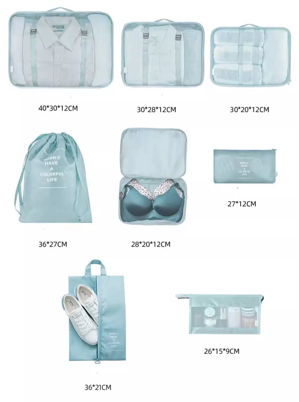 8PCS SET Travel Organizer Storage Bags Suitcase Packing Set