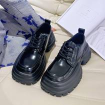 2023 spring and summer new style British style small leather shoes for women versatile thick heel casual shoes increased square toe soft sole loafers for women