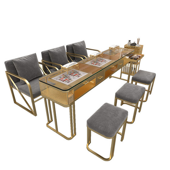 매니큐어 테이블 테이블과 의자에 대해 경제적 인 새로운 가벼운 고급 대리석 유리 표면 매니큐어 테이블 세트 매니큐어 테이블