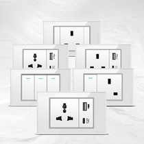 DELEFU wall switch power socket USB-C type glass white panel UK series