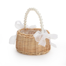 Forest style wicker pearl hand-held flower basket childrens flower basket photo props flower petal basket full moon wine gift basket