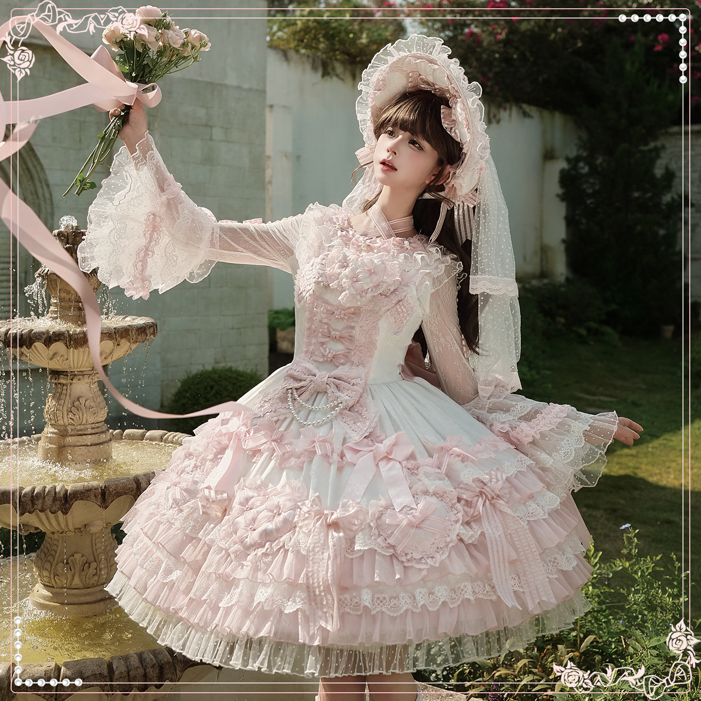 Twin Bear Original New Lolita Love Your Heart Sweet CLA Series Flower Wedding JSK Strap Skirt