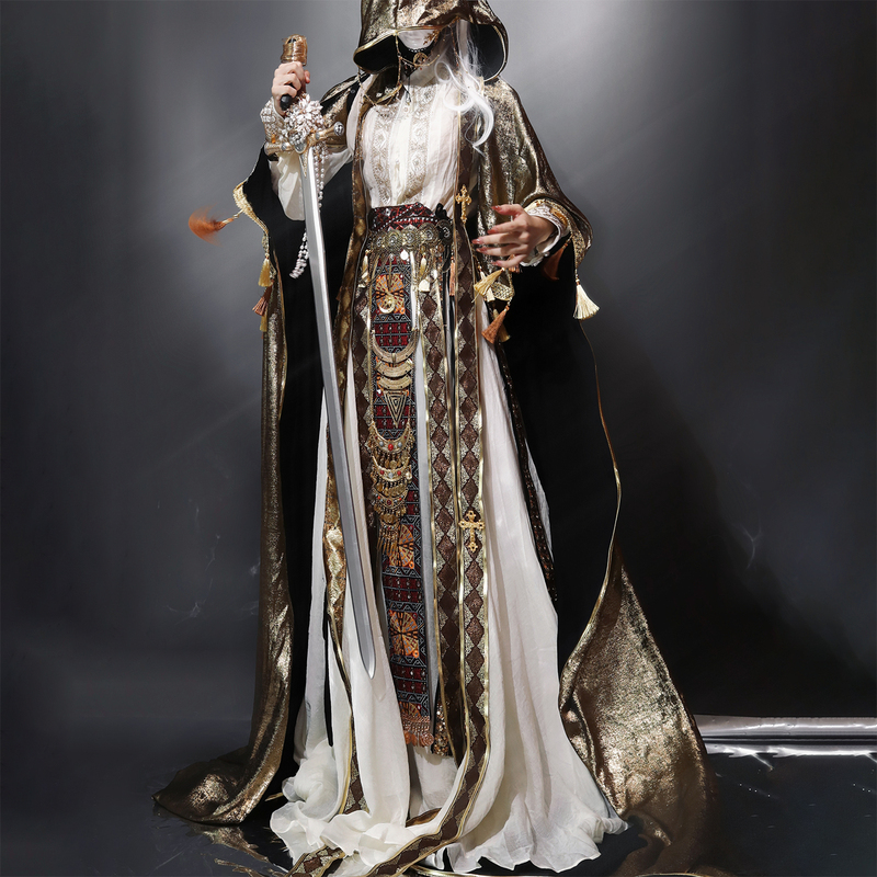 Original Black Gold Priest Templar Robe with Gold Stamping, Elaborate Cape, Luxurious Vintage Atmosphere, Photo Shoot Cosplay Costume