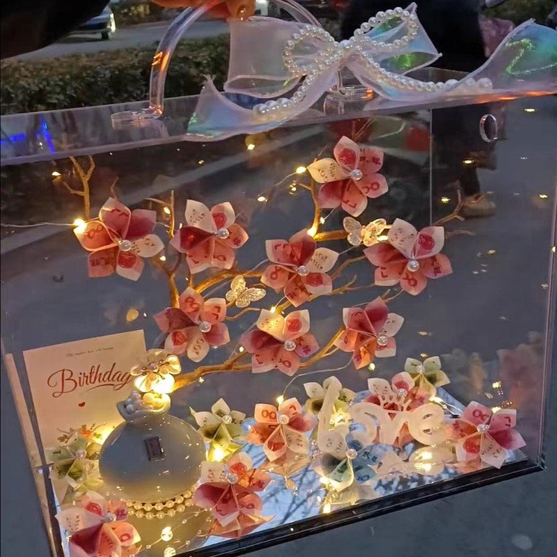 Creative Tiktok-Style Money Tree DIY Kit with Acrylic Cash Money Tree for Housewarming, Birthday, 520 Love Gift