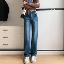 New early autumn straight jeans for women high-waisted slim retro blue cigarette pants slim fit versatile small leg pants