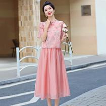 Fashion suit 2024 summer new style new Chinese style button embroidered top skirt two-piece skirt set LM6699