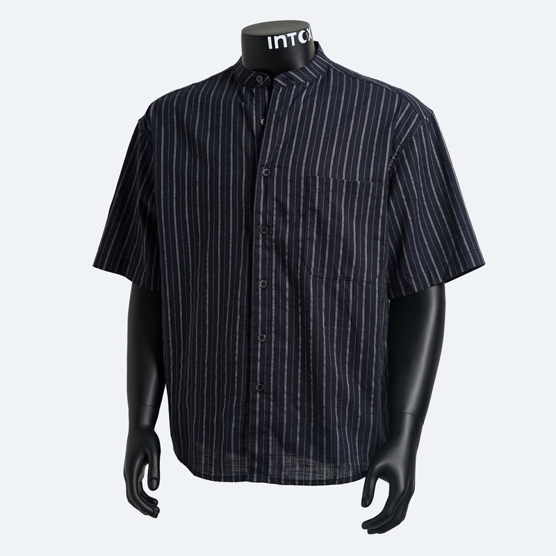 Summer New Style Handsome Men's Stand-Up Collar Striped Short-Sleeved Shirt with Loose Cut, Lightweight, Breathable, Casual Commuting Top