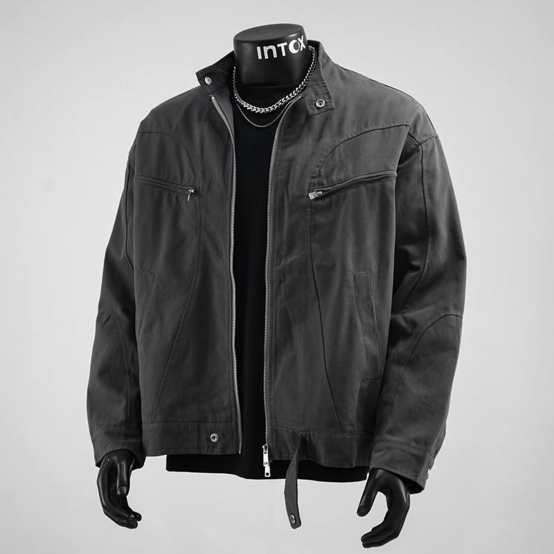 Intox/American Retro Canvas Short Jacket Spring New Trendy Brand High Street Casual Top Stand Collar Jacket for Men
