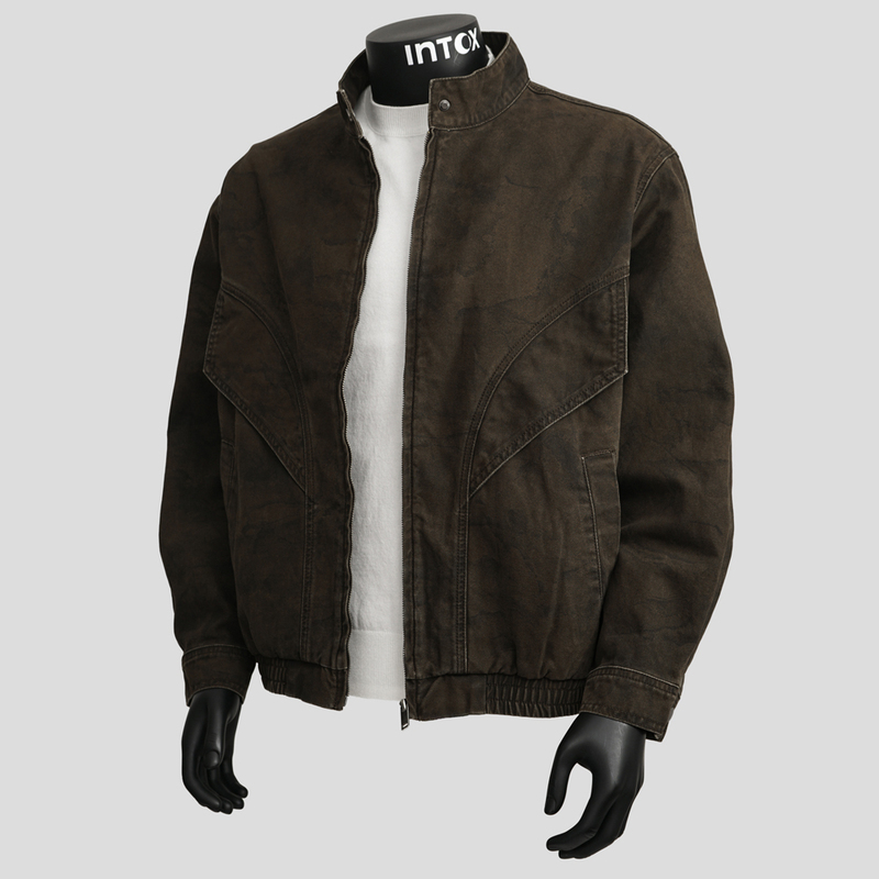 Intox丨 Workwear-Style Small Stand-Up Collar Jacket for Men, Autumn Loose Fit, American Retro Washed Coat, Street Fashion Versatile