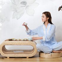 Japanese-style straw woven bamboo and rattan tea table Japanese style bay window table small table balcony floor low kang table tatami tea table