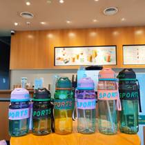 Internet celebrity high-looking transparent colorful water bottle straw plastic water cup portable rope outdoor sports fitness kettle