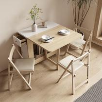 Cream style small family dining table foldable mobile simple multi-functional table dining table and chair combination