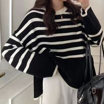 Women Thicken Warm Sweater Striped Loose Knitted Jumpers Lon