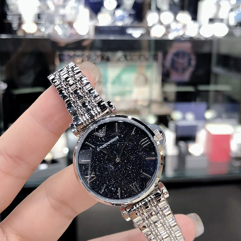 Женские часы Armani, синий звездное небо, кварцевый циферблат, дополненная реальность