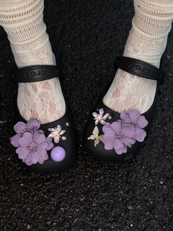 Purple Camellia | a Whitening Miracle! Original Shoe Charms Suitable for Crocs Clogs DIY Accessories Shoe Buckle Purple