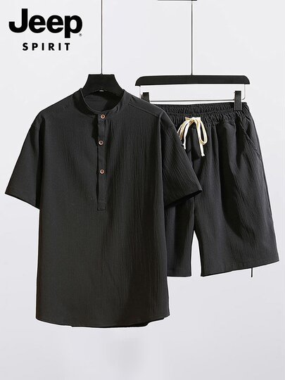 Jeep Sommeranzug aus Eisseide, Herren-Shorts mit kurzen Ärmeln, trendige, passende, hübsche Sommersportbekleidung, komplettes Set an Herrenbekleidung