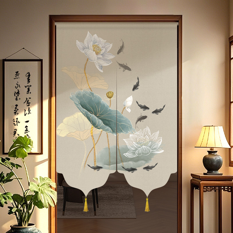 Chinese-Style Door Curtain, Partition Curtain for Bathroom and Toilet, New Model Fabric Curtain for Chinese-Style Bedroom