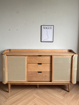 Japanese cherry wood rattan sideboard retro solid wood storage storage cabinet small apartment entrance cupboard wall cabinet