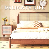 1.8m double bed retro rattan solid wood bed 1 5m master bedroom bed 1 8m double bed B&B small apartment 1 2m
